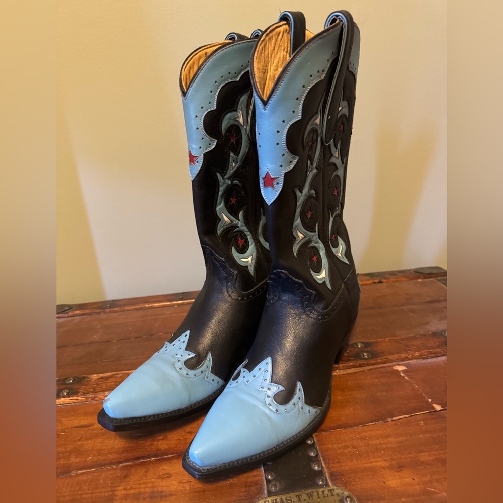 Star Brand Black and Blue Western Boots New Size 7.5